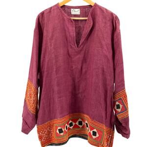 Vintage Y2K Charl Bangkok Wine Heavy Hmong Embroidery Woven Tunic